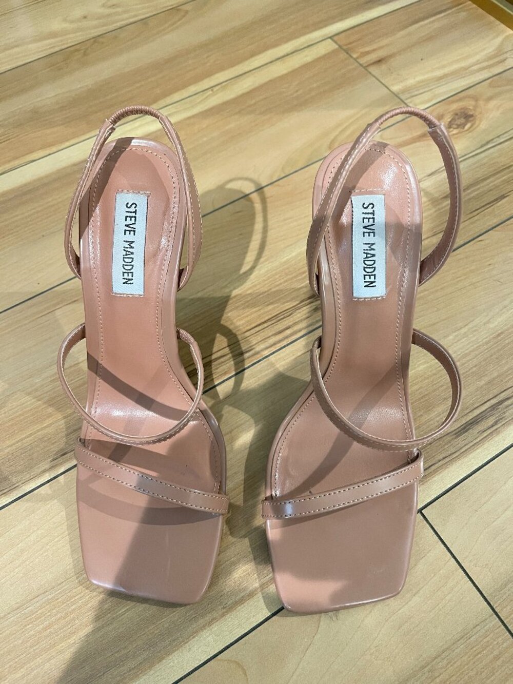 Steve Madden Women’s Nude Blush Strappy High Heel Sandals Square Toe Slingback